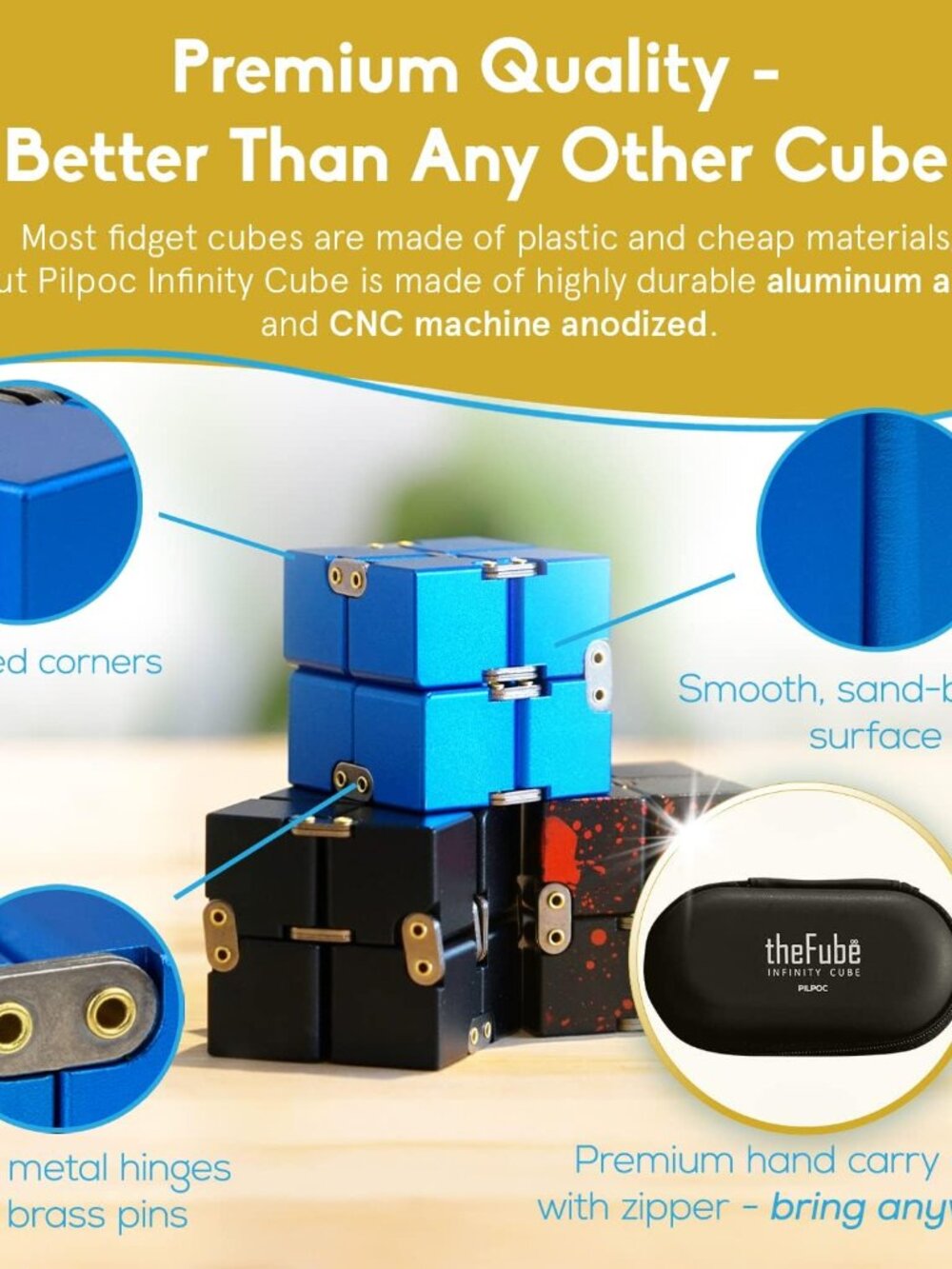 theFube Infinity Cube Fidget Toys Adults - Aluminum Infinite Magic Cube with Cas - Picture 4 of 9